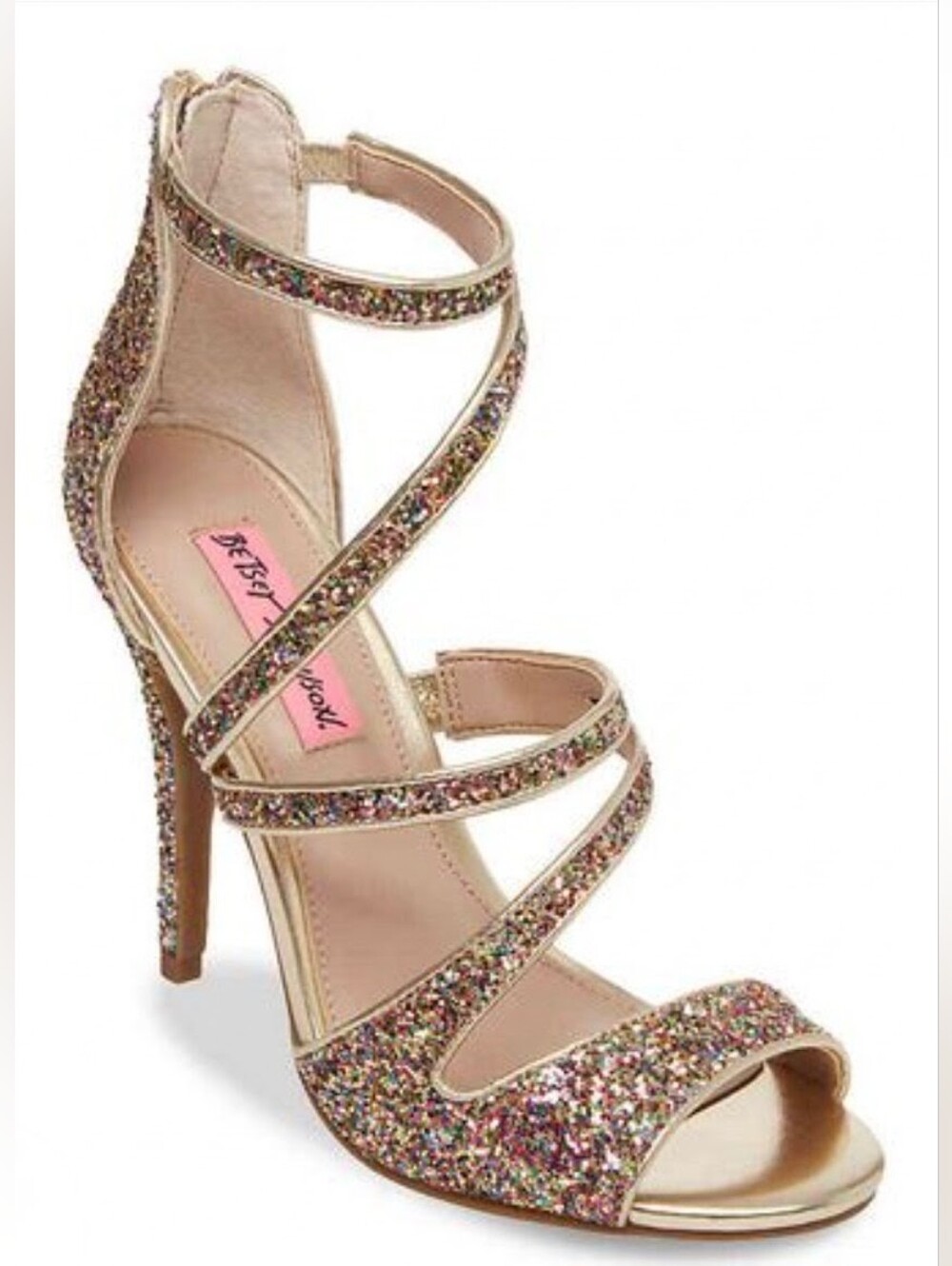 Betsey Johnson Izzy Rainbow Glitter Heels Wedding Clubbing Going Out Sandals 9.5